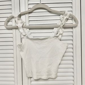 Garage White Tank Top with Frilled Straps